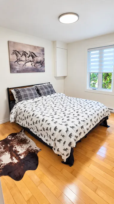 Détail d’une chambre au décor de chevaux